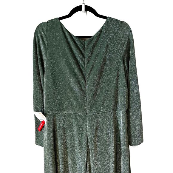NWT Ieena Mac Duggal Women's Plus Size 49088 Faux Wrap Shimmery Gown Green 14 - Picture 8 of 14
